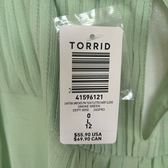 Torrid Chiffon Smocked Pintuck Flutter Short Sleeve Blouse Size Large Green - Picture 11 of 11